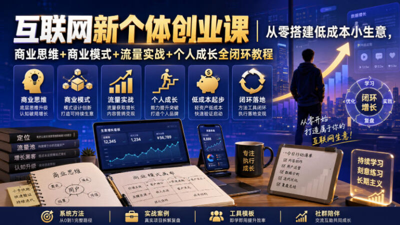 新个体低成本创业全教程 商业思维流量实战全闭环学习指南
