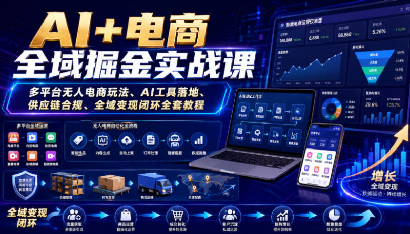 AI+电商全域掘金实战课 多平台玩法AI工具落地变现全教程