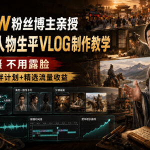 80W粉抖音博主亲授AI历史人物Vlog教程 无需露脸解锁平台收益-雨叶虚拟资源网
