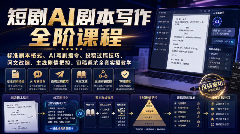 短剧AI剧本写作全阶课程 零基础到投稿过稿全流程实操教学