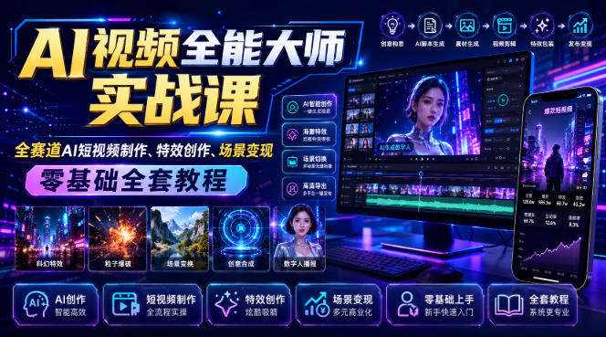 零基础AI短视频制作实战课 全赛道创作特效变现全套教程