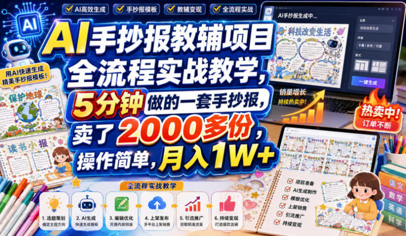 AI手抄报教辅项目全流程实战教学 零基础虚拟资料副业变现指南
