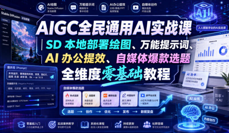 零基础AIGC通用实战课 SD部署AI办公自媒体选题全流程教学