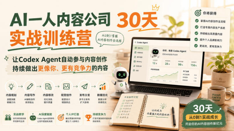 AI一人内容公司30天实战训练营 用Codex Agent产出高竞争力内容