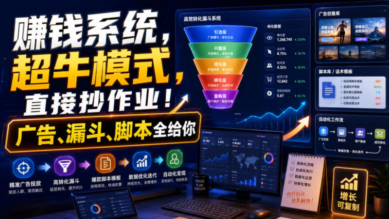 1640万美元营收在线课销售系统教程 含广告漏斗脚本全素材