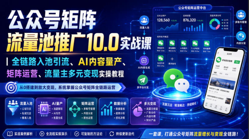 公众号矩阵流量池10.0实战课 全链路引流AI量产运营变现实操教程