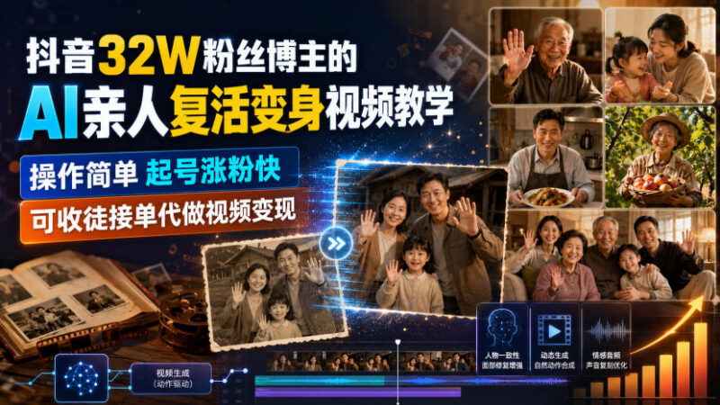 32万粉抖音博主亲授AI亲人复活视频制作 涨粉变现实操教程