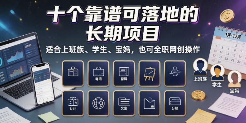 10个靠谱可落地长期网创项目 上班族学生宝妈兼职全职均可做
