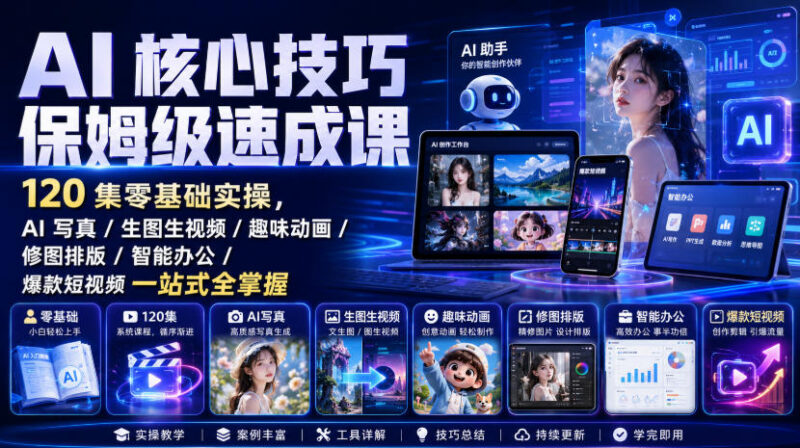 120集零基础AI保姆级实操课 覆盖生图短视频办公全场景玩法