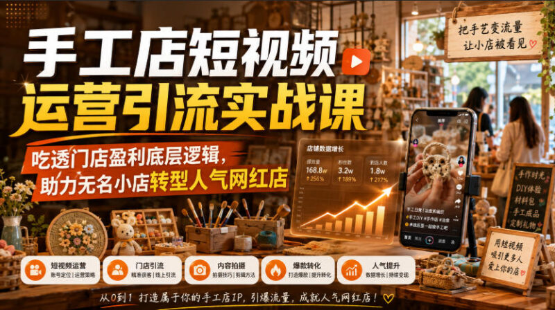 手工店短视频运营引流实战课 助力实体小店获客转型人气网红店