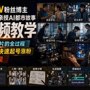 93万粉抖音博主亲授AI都市故事短视频 零基础从选题到成片全流程教学-雨叶虚拟资源网
