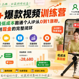 IP+爆款视频训练营 个人IP从0到1涨粉变现全流程实操教程-雨叶虚拟资源网