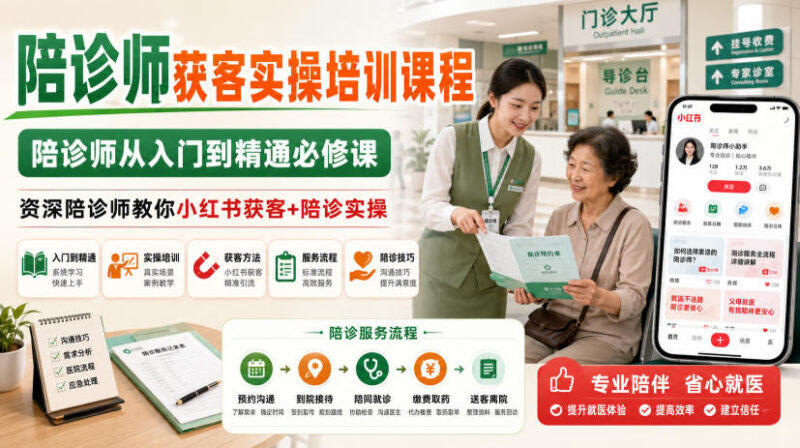陪诊师从入门到精通实操培训 小红书获客及全业务流程教学