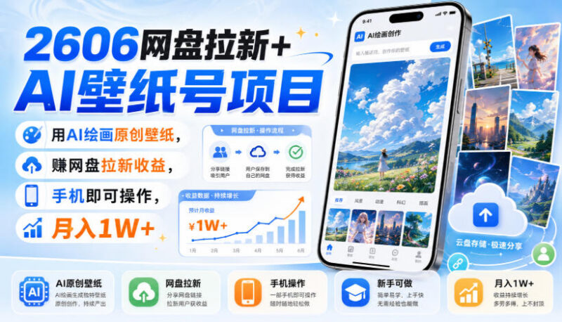 AI绘画做原创壁纸搭配网盘拉新项目 手机可操作的轻量副业实操方法
