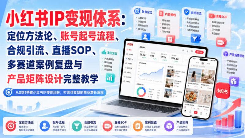 小红书个人IP变现全教程 定位起号引流直播多赛道案例实操