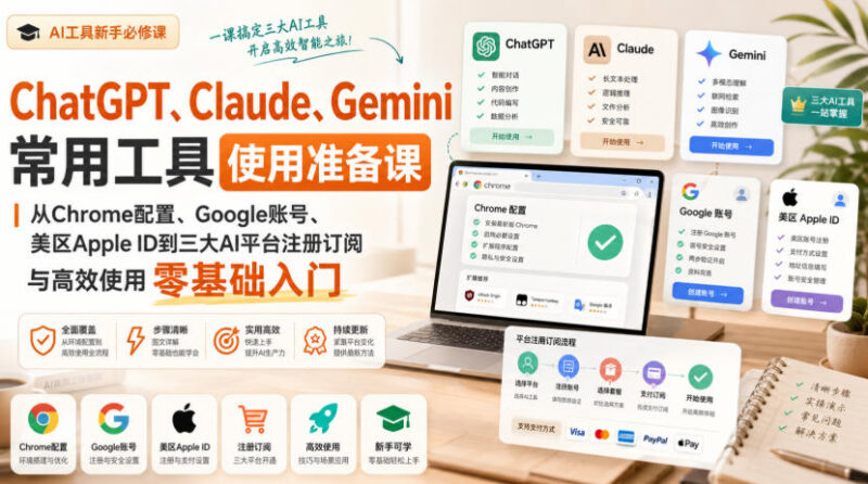 ChatGPT/Claude/Gemini零基础入门教程 从注册订阅到高效使用全指南