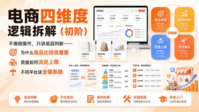 电商初阶四维度逻辑拆解 掌握选品货盘平台选择底层判断方法
