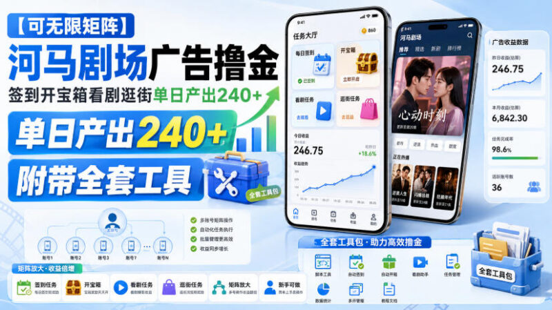 河马剧场广告撸金项目实操 支持无限矩阵操作附全套工具