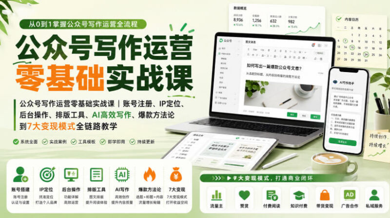 零基础公众号写作运营实战课 从注册到变现全链路教学