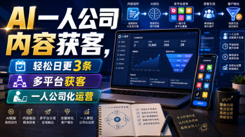 AI一人公司内容获客实操教程 多平台高效日更获客运营方法