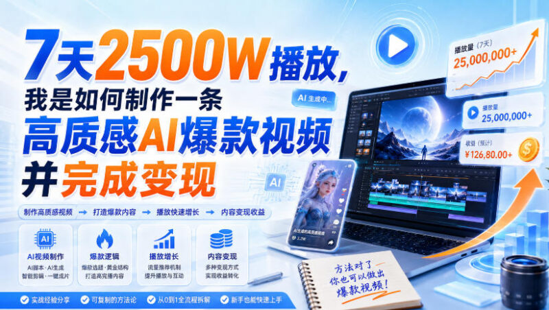 7天获2500万播放 高质感AI爆款视频制作与变现全流程