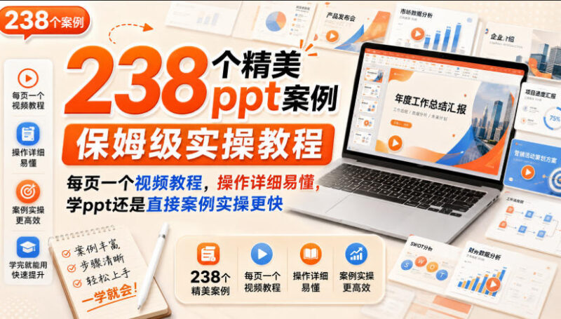 238个精美PPT案例保姆级实操教程 每页配视频讲解易懂好上手