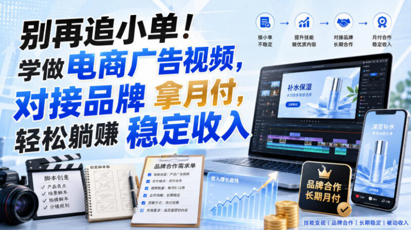 电商广告视频制作全教程 学完可对接品牌获取长期稳定合作收入