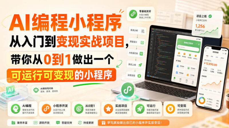 AI编程小程序从入门到变现实战课 0基础可做可运行可变现项目