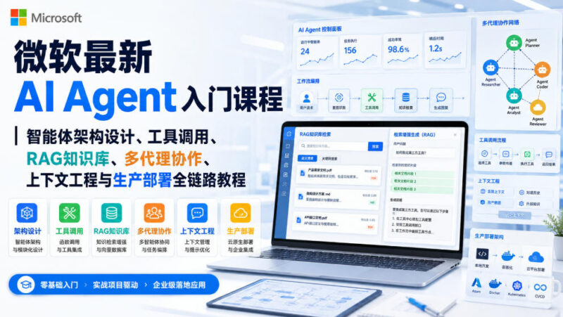 微软最新AI Agent入门全链路教程 架构设计到生产部署英文课