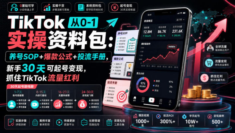 TikTok从0-1实操资料包整理 养号投流全指南助力新手起号变现