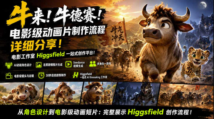 电影级AI动画《牛德赛》制作全流程 Higgsfield平台使用教程