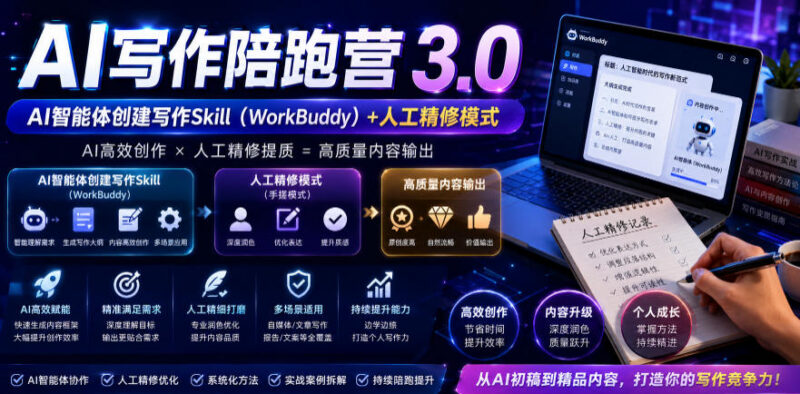 AI写作陪跑营3.0教程 智能体+人工手写去AI痕适配多自媒体平台