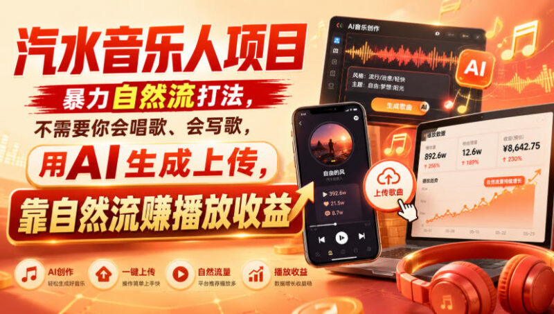 汽水音乐人零基础操作指南 用AI生成歌曲靠自然流赚播放收益
