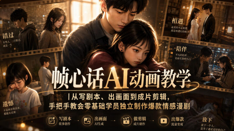 帧心话AI动画全流程教学 零基础从剧本到剪辑做爆款情感漫剧