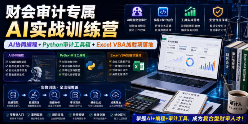 财会审计专属AI实战训练营 学AI协同编程落地Python审计工具箱与VBA插件