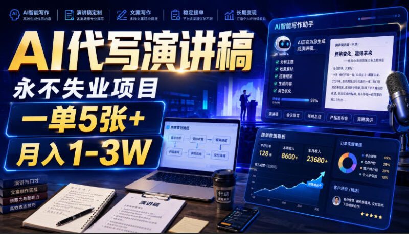 AI代写演讲稿副业玩法详解 低门槛操作单客单价最高可达数千元
