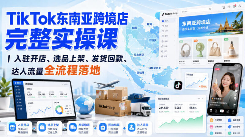 TikTok东南亚跨境店全流程实操课 入驻选品发货运营全覆盖