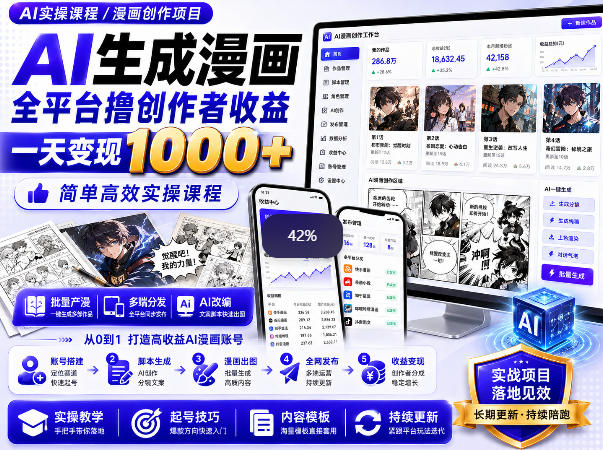 AI生成漫画全平台撸创作者收益教程 附爆款模板实操方法
