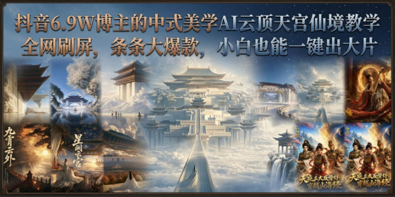 抖音6.9W粉博主亲授 零基础AI制作中式美学云顶天宫教程