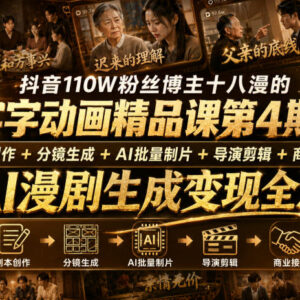 抖音110W粉博主十八漫 字字动画AI漫剧创作变现全流程课程-雨叶虚拟资源网