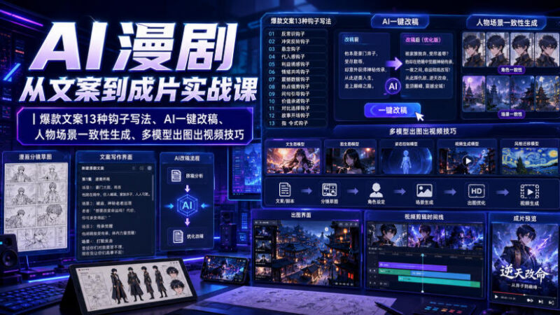AI漫剧从文案到成片全流程教学 爆款钩子写法及AI生成实操技巧
