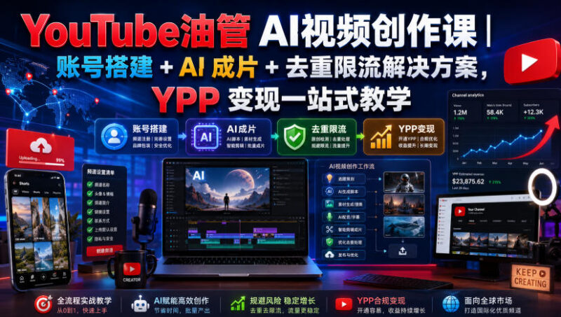 YouTube油管AI视频创作教程 账号搭建AI成片YPP变现全流程指南