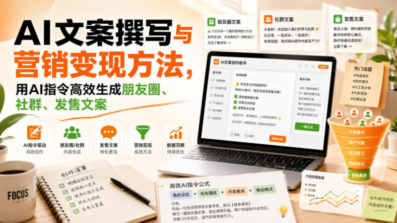 AI文案撰写与营销变现教程 用AI指令生成朋友圈社群发售高转化文案
