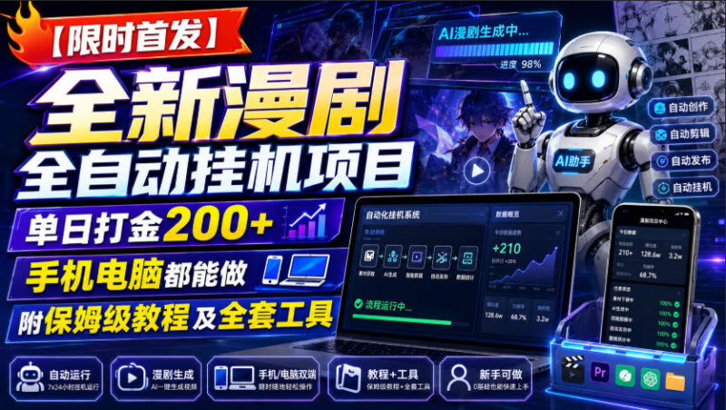 漫剧全自动挂机打金项目实操攻略 手机电脑可做附教程及工具