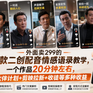 影视剧人物二创配音情感语录教学 多渠道变现全流程实操教程-雨叶虚拟资源网