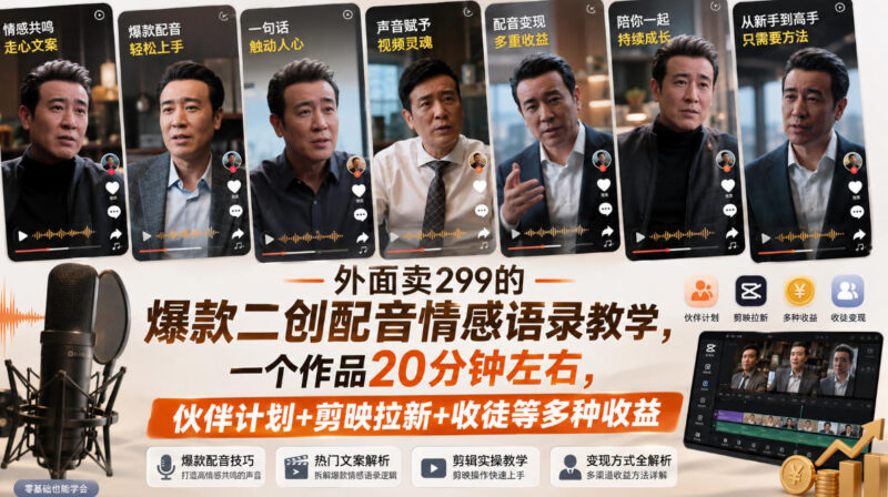 影视剧人物二创配音情感语录教学 多渠道变现全流程实操教程