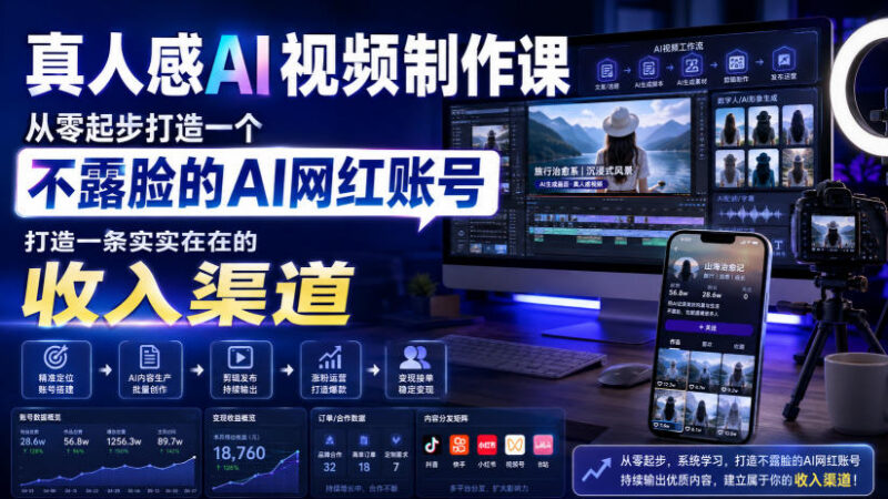 真人感AI视频制作系统教程 从零打造不露脸AI网红收入渠道