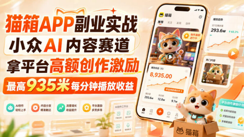 猫箱APP小众AI内容副业实操 拿平台高额创作激励攻略