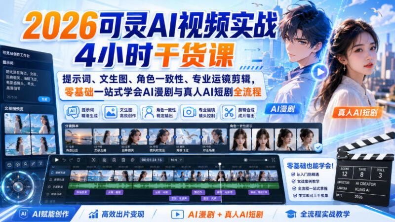 2026可灵AI4小时实战课 零基础掌握AI漫剧短剧制作全流程