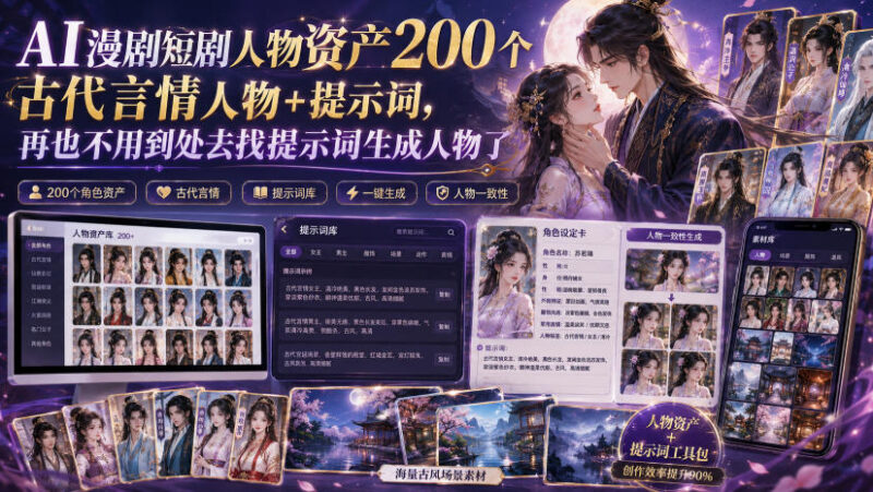 AI漫剧短剧创作200个古代言情人物资产及配套提示词汇总